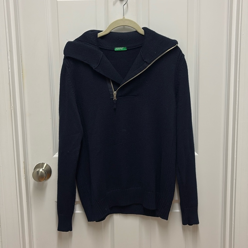 United Colors of Benetton Navy Asymmetrical Zip Sweater